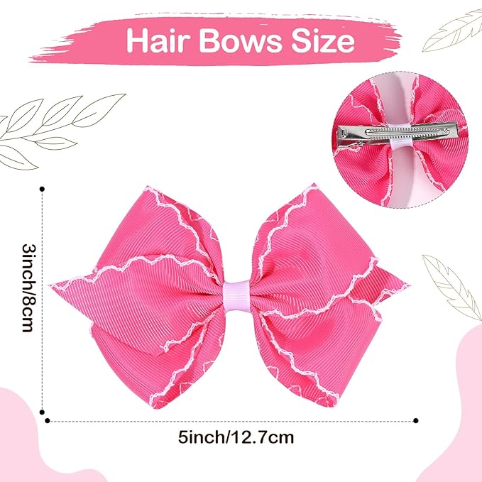OAOLEER 5” 2PCS Hair Bows for Girls, Pink Grosgrain Ribbon Bows Hair Alligator Clips Hair Accessories for Girls Infants Toddlers Kids Teens Children (Pink)