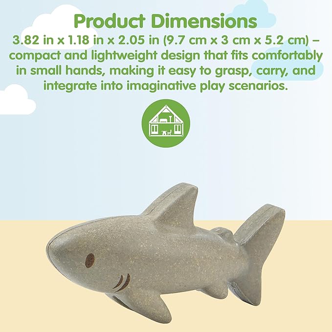 PlanToys® Wooden Shark Bath Toy | Montessori Inspired Water Toy for Imaginative & Creative Play | Eco-Friendly Animal Figure for Bath Time & Water Play