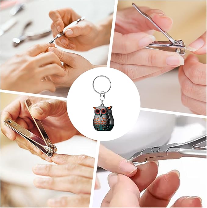 Portable Owl Keychains Nail Clippers, 2025 New 2-in-1 Foldable Owl Nail Clippe with File, German Professional Stainless Steel Small