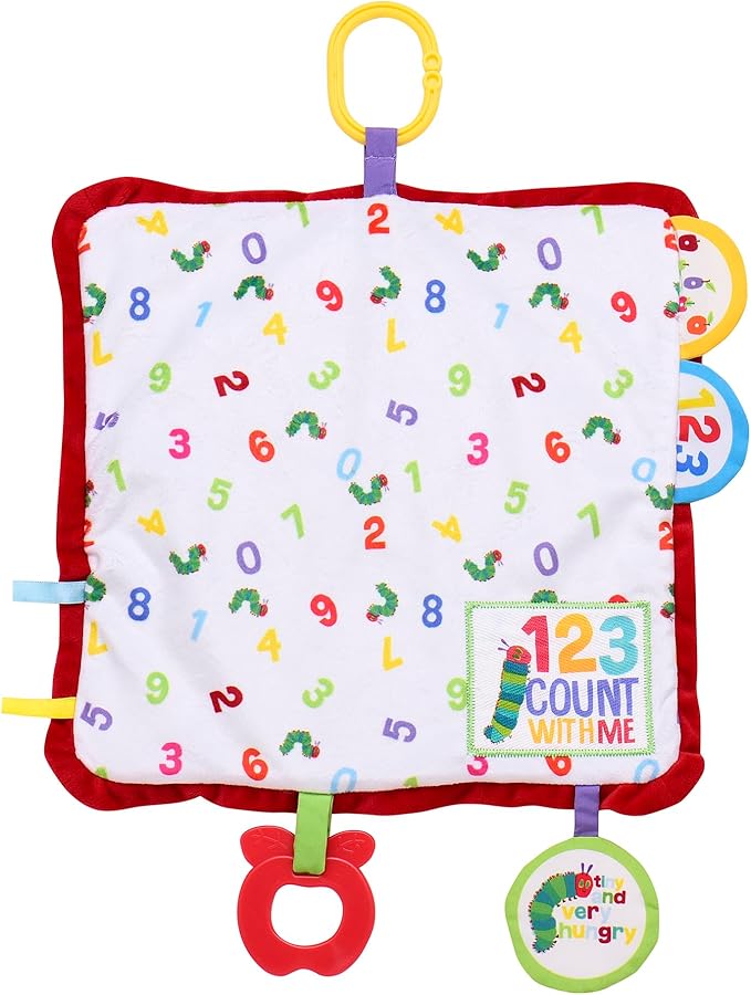 Baby Starters The Very Hungry Caterpillar Sensory Interactive Blanket with 6 Multi-Sensory Features and Travel Clip, Count with Me Multicolored Print, 14 inch, Eric Carle