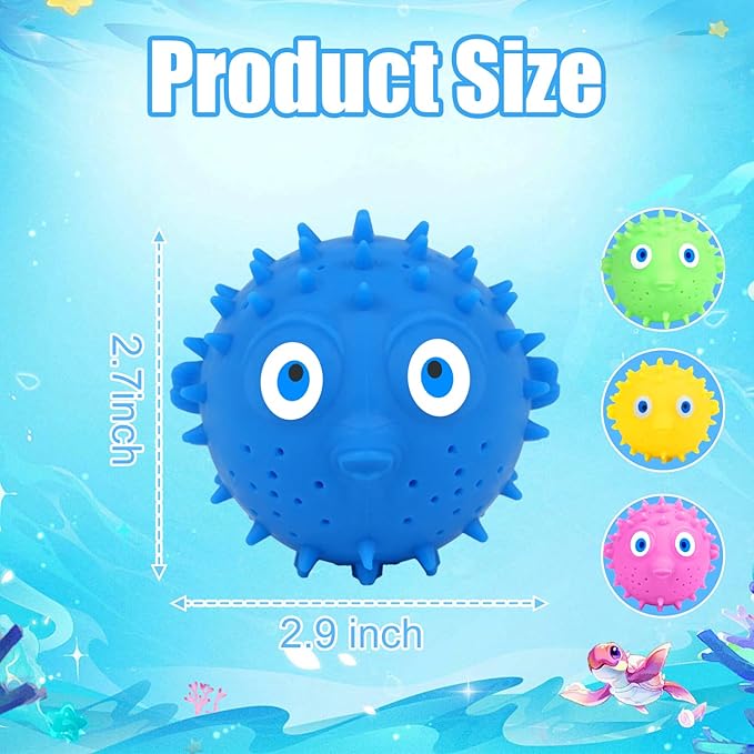 uvitaya 4 PCS Pufferfish Water Balls, Sensory Stress Relief Floating Pool Toys for Kids, Water Splash Balls Toddler Swim & Bath Toys, Christmas Goodie Bag Fillers for Babies