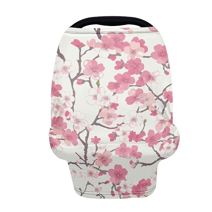 AFPANQZ Pink Peach Flower Baby Car Seat Cover Canopy and Nursing Cover Infant Car Canopy Spring Autumn Winter Snug Warm Breathable Windproof Open Peep Top Universal Fit