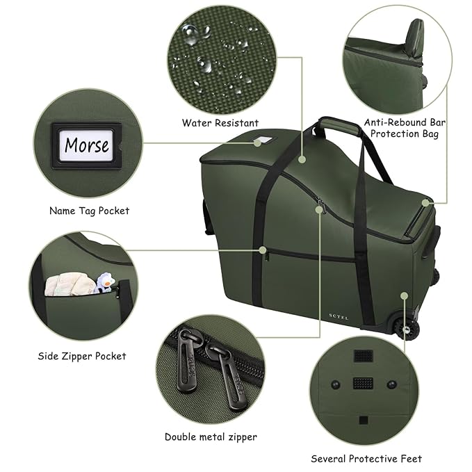SCTEL Infant Car Seat Travel Bag for Airplane Compatible with Doona Car Seat Stroller and Base, Fit All Nuna Pipa Car Seat and Base, Padded Carseat Travel Bag, Airport Gate Check Bag