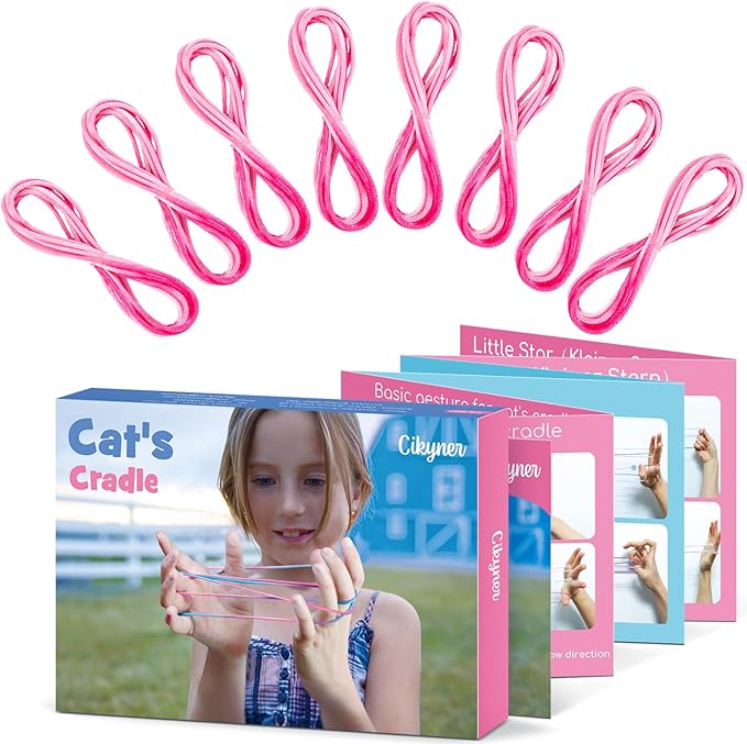 Cikyner Cat’s Cradle String, 8 Pcs Finger String Game 2m Long 2mm Diameter Cats Cradle with Instructions Polyester pink String Toy Supplies Ideal for Gifts for Girls and Boys on Birthday Easter