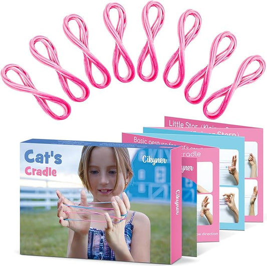 Cikyner Cat’s Cradle String, 8 Pcs Finger String Game 2m Long 2mm Diameter Cats Cradle with Instructions Polyester pink String Toy Supplies Ideal for Gifts for Girls and Boys on Birthday Easter