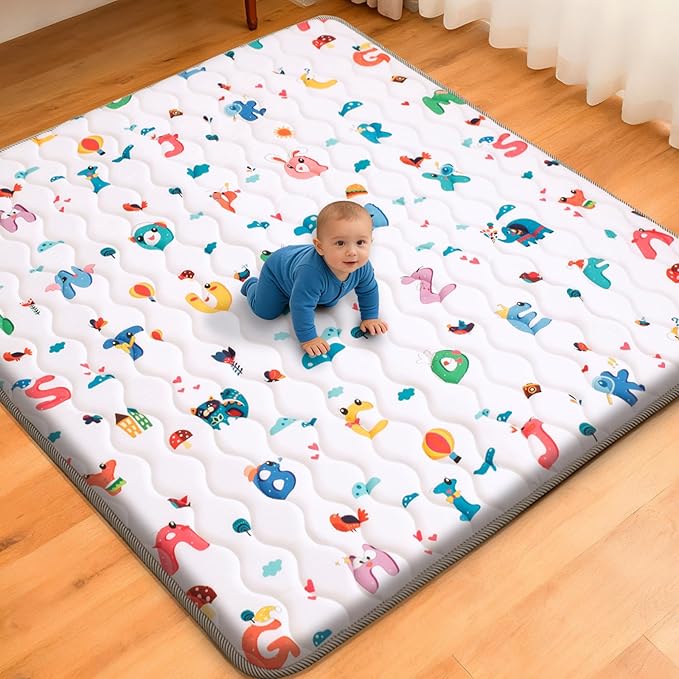 Wirhao Baby Play Mat for Floor, 71'' x 59'' Thicken Foam Soft Padded Mat for Baby, Playpen Mat for Toddlers Infant Kids, Machine Washable, Non-Slip Bottom Safe for Crawling (Alphabet)
