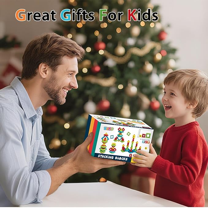 48 PCS Building Block Stacking Toys Kids 3 4 5 6 Year Old, Educational STEM Toys for Boys Girls, Developmental Learning Sensory Gifts for Birthdays