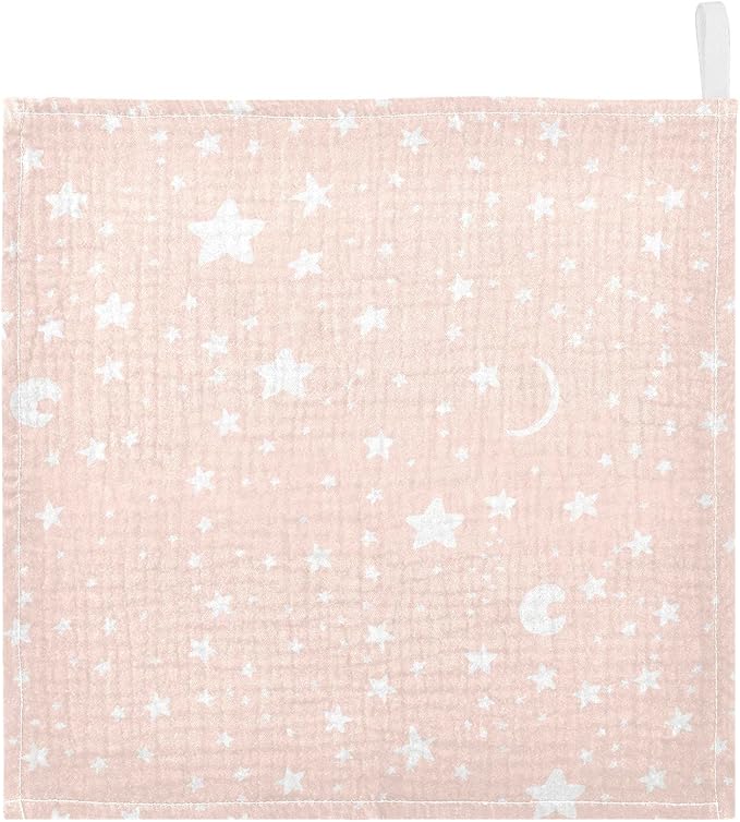 vvfelixl Baby Muslin Washcloths, Moon Star Baby Burp Cloths, Cotton Baby Face Towel for Newborn Infants Boys Girls Soft and Absorbent 11.8 X 11.8 in, 3 Pack Pink
