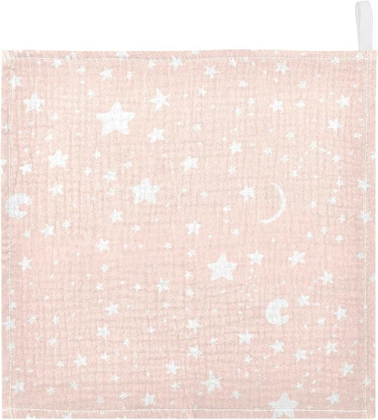 vvfelixl Moon Star Baby Burp Cloths, Baby Muslin Washcloths for Boys Girls, Cotton Baby Face Towel for Newborn Infants Soft and Absorbent 11.8 X 11.8 in, 5 Pack Pink