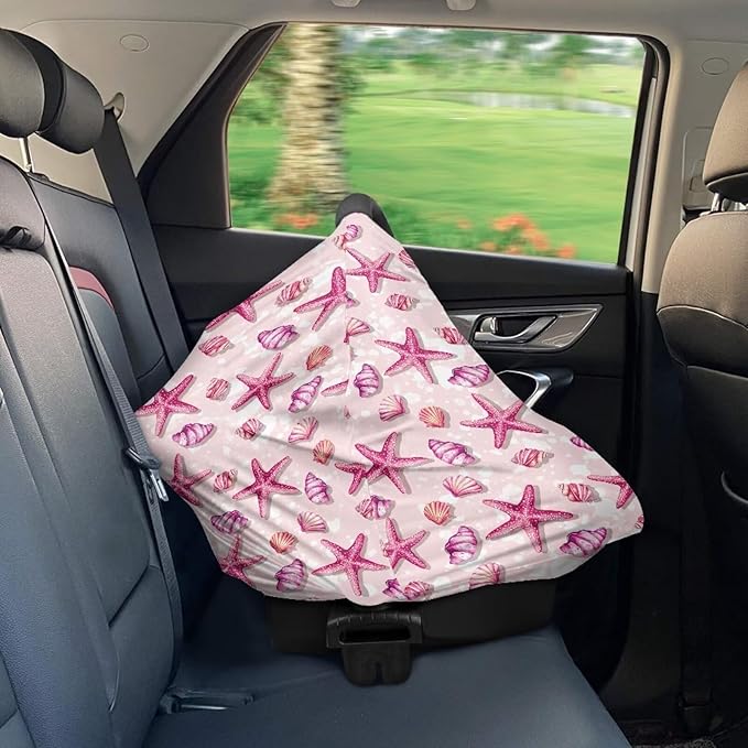 AFPANQZ Pink Starfish Nursing Cover Breastfeeding Scarf Baby Car Seat Covers for Boys Girls Infant Carseat Canopy Stretchy Soft Breathable Multi-Use Cover Up for Stroller High Chair