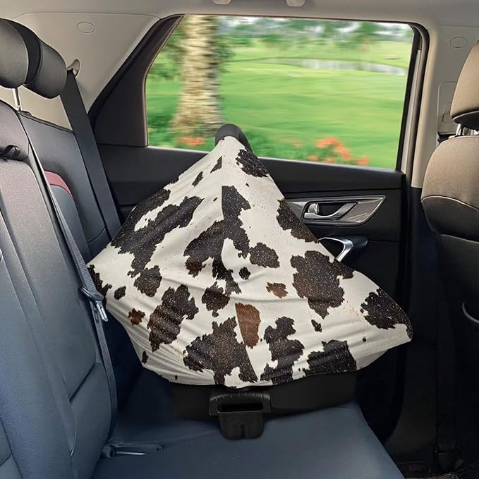 Cow Print Car Seat Covers Canopy Cover - Multi-use Cover Carseat Canopy, Breathable Breastfeeding Cover, Easy to Install Car Seat Covers for Bbies