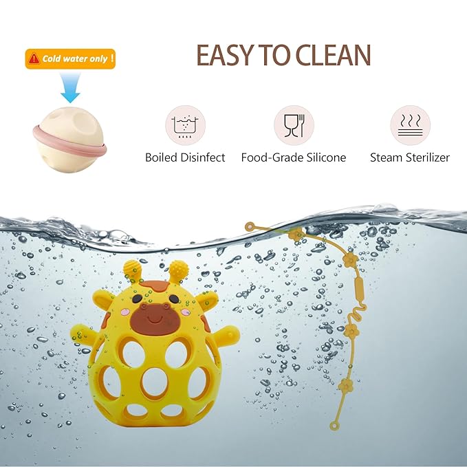Baby Teething Toys Balls for 0-12 Months, Silicone Sensory Baby Teething Rattle Balls with Pacifier Clip Holder,Easy Grasp Infant Rattle Teether Toy, BPA Free,Soft Infant Chew Toys