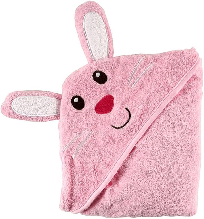 Luvable Friends Unisex Baby Cotton Animal Face Hooded Towel, Bunny, One Size
