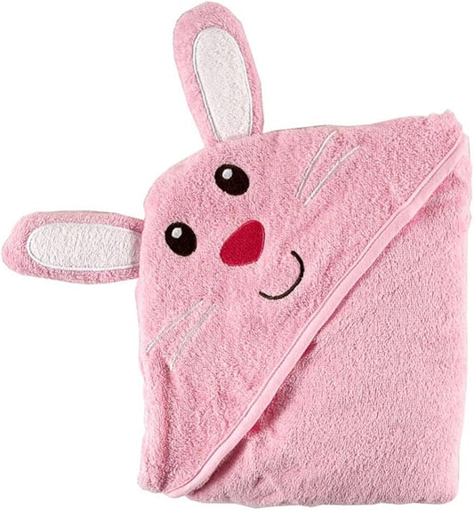 Luvable Friends Unisex Baby Cotton Animal Face Hooded Towel, Bunny, One Size