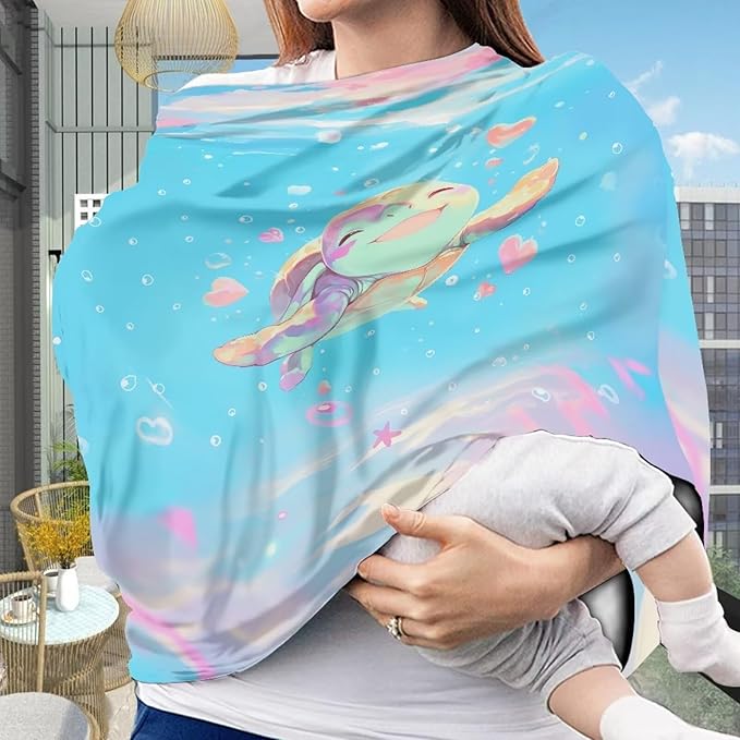 Biyejit Sea Turtles Baby Car Seat Covers Stretchy Breastfeeding Scarf Breathable Infant Carseat Canopy Nursing Covers Multi Use for Stroller High Chair Shopping Cart Boys and Girls