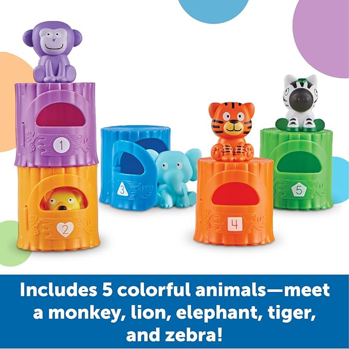 Learning Resources Peekaboo Learning Jungle Toddler - 10 Pieces, Ages 18 Months + , Toddler Montessori Toys, Stacking Shape, Sorting and Matching Skill, Educational Games