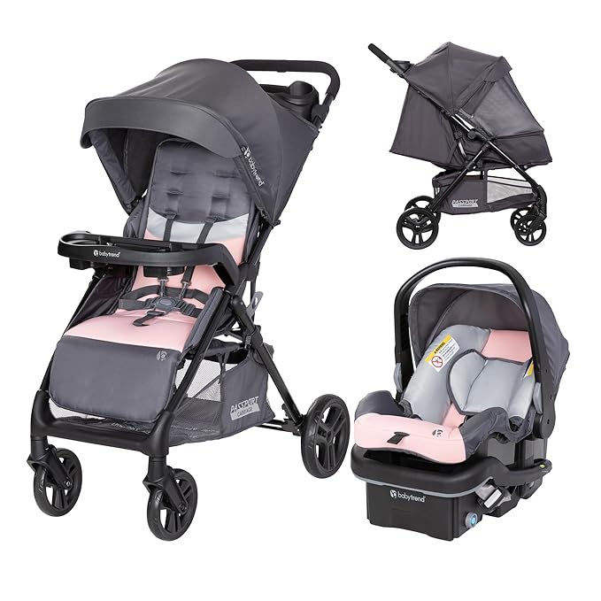Baby Trend Passport Carriage Travel System with EZ-LiftTM 35 Plus Infant Car Seat Base, Dash Pink