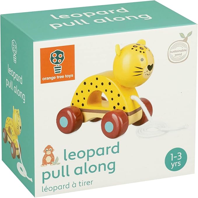 Orange Tree Toys: Pull Along: Leopard - Wooden Toy, Colorful Wheeled Character, Push-Pull, Encourage First Steps, FSC Certified, Toddler & Kids Age 1+