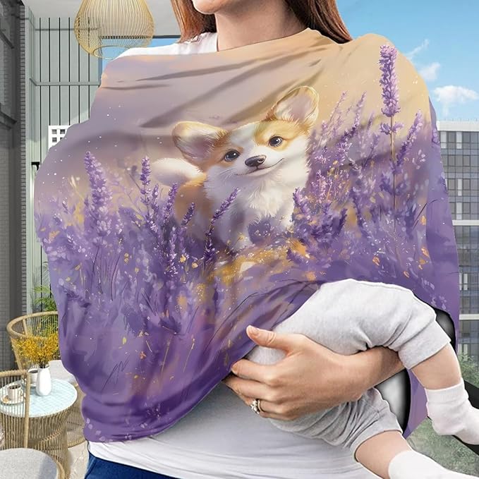 GIFTPUZZ Cute Corgi Stretchy Baby Car Seat Cover for Baby Boys Girls, Multiuse Nursing Breastfeeding Covers, Shopping Cart/High Chair/Stroller Covers for Infant Newborn