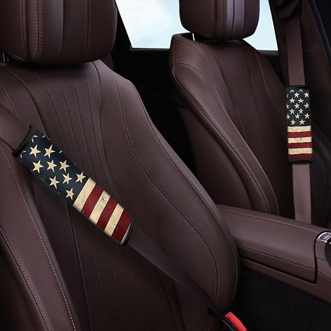 Biyejit USA American Flag Car Seat Belt Pads, 2 Pack Seatbelt Shoulder Strap Covers, More Comfort Driving & Protect Your Neck, Universal Safety Strap Cover for Auto SUV Truck Airplane Backpack