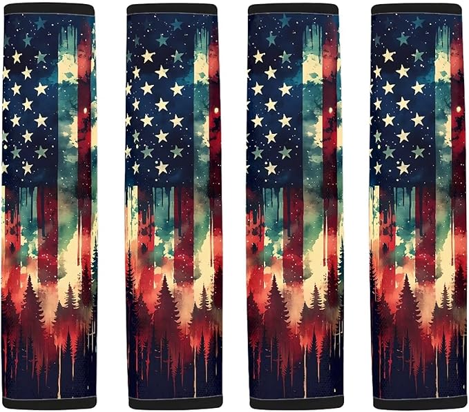 AFPANQZ American Flag Painting Car Seat Belt Pads Covers Harness Vehicle for Adults Kids 1 Pair/Set Safety Seatbelt Cushion Pad Cute Shoulder Straps Pads for Bags