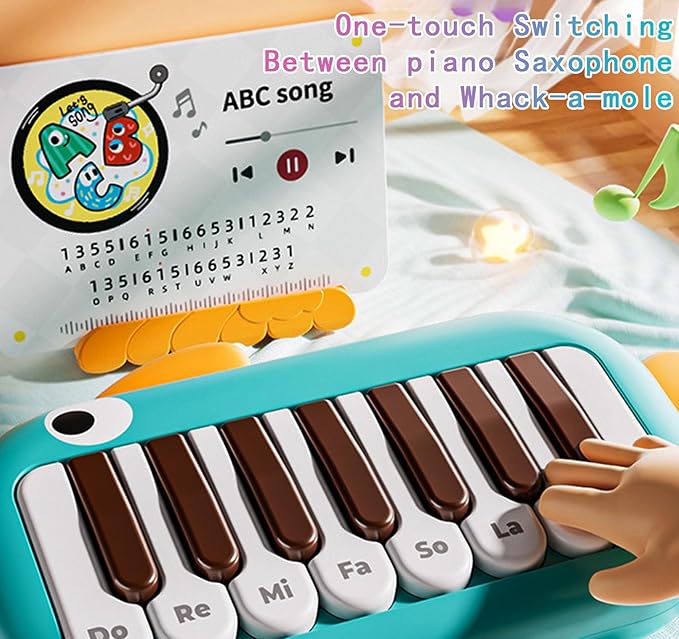 Baby Musical Piano Toys for Toddler 3 4 5, Busy Board with Music & Light, Birthday Toy for Infant Toddler 3 Years and Older Boy Girl Gifts (Green-Fish)