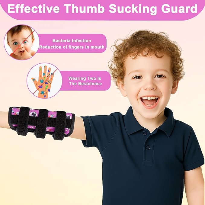 2 Pcs Thumb Sucking Deterrent, Purple Astronaut Elbow Thumb Guard for Thumb Sucking, Nail Biting Treatment for Kids Prevention Anti Nose Picking for Boys Girls Finger Sucking Prevention