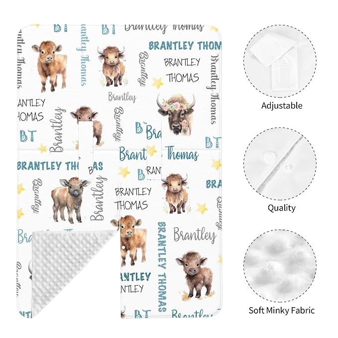 Custom Baby Car Seat Canopy Personalized Car Seat Covers with Name for Baby Boys Girls Customized Buffalo Nursing Breastfeeding Cover Infant Carseat Canopies Newborn Minky Baby Blanket