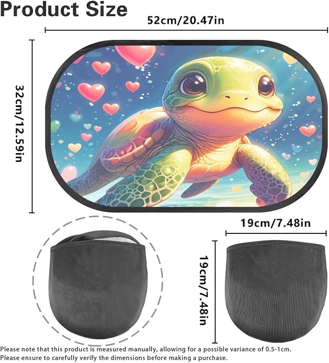 Bulopur Cartoon Turtle 2 Pack Car Window Shades Glare Shield Protection Car Shades Back Windows Baby Universal Car Interior Accessories Car Sun Shade