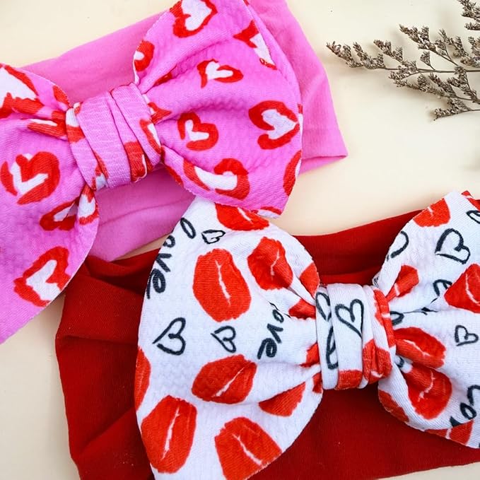 Baby Nylon Headbands Valentine's Day Baby Bows Stretchy Red Headbands for Newborns Infant Cute Hair Accessories (Y14, FZ)
