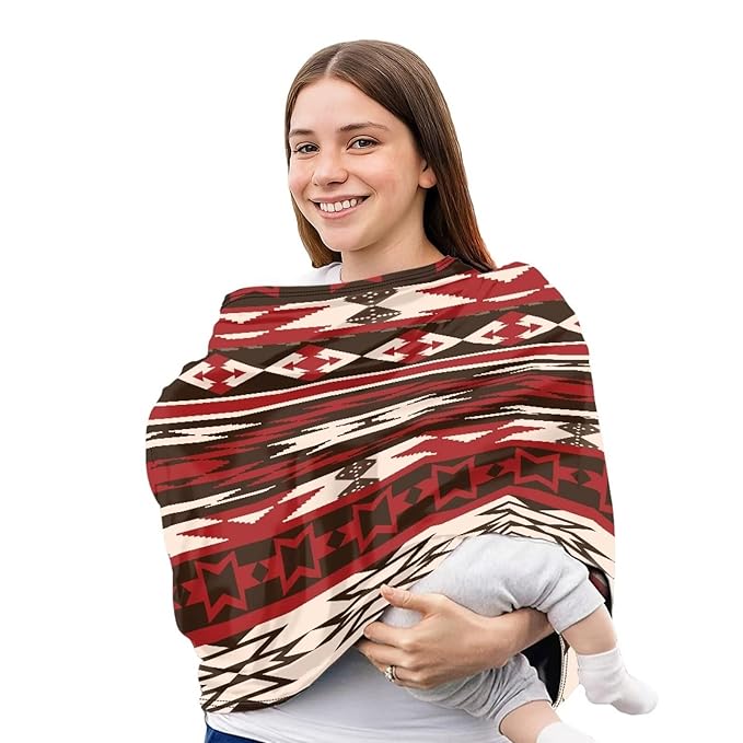 Nursing Cover Breatfeeding, Red Aztec Geometry Tribal Multi-use Baby Carseat Cover, Infant Stroller Car Seat Cover, Stretchy Carseat Canopy, Soft Breathable Stroller Sun Shade