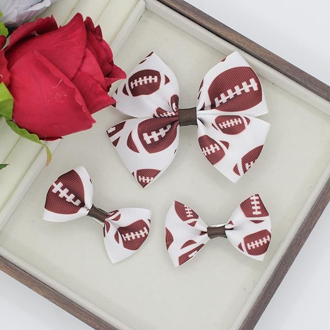 BBTDIN Baby Football Hair Bow Clips Girl Football Bows Baby Football Hair Clips Bow BBG19 (3 Pcs-F2)