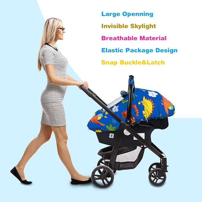 SMTTW Baby Car Seat Covers, Infant Car Canopy for Spring Summer Autumn Winter, Universal Fit, Snug Warm Breathable, Car Seat Canopy for Boys Girls (Dinasour)