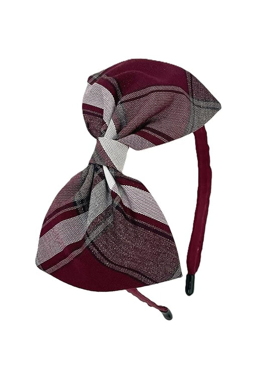 ClassExceed School Headband, Plaid bow headband, back to school, available in variety of school plaids (Plaid 54 Burgundy white light Gray, Regular)