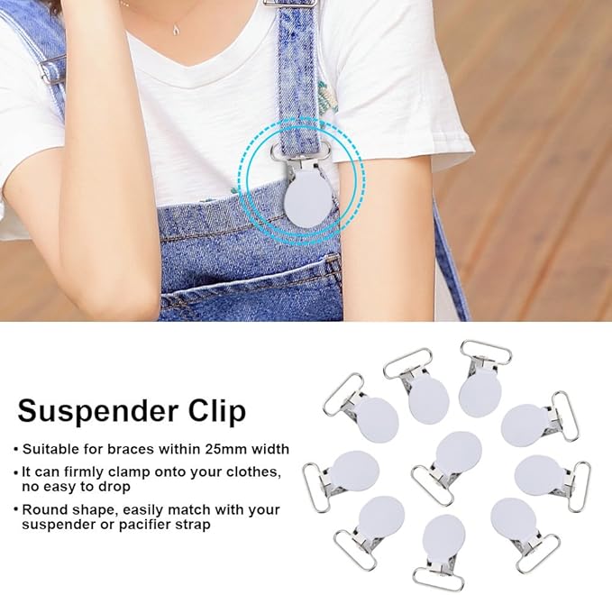 25mm Round Pacifier Clips, Suspender Snaps, DIY Clothes Accessories, for Making Pacifier Holders Bib Clips(White)