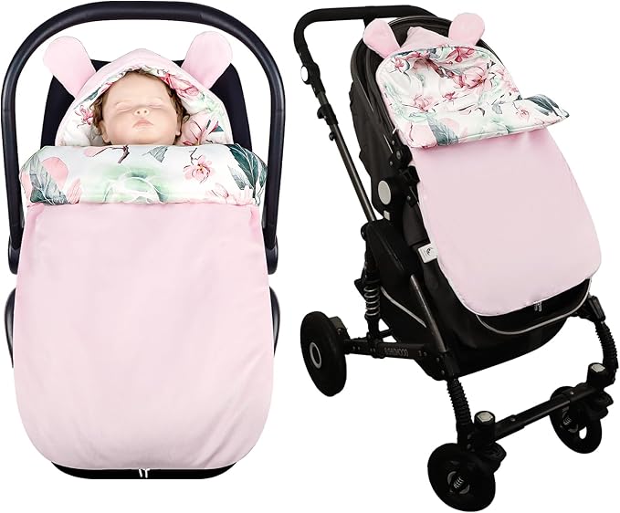 Pea Pod Baby Car Seat Blanket Stroller Footmuff Bunting Bag, Baby Sleeping Bag Fleece Plush Swaddle Blanket for Cold Weather Winter Must Have Outdoor Walking Warmth for Newborn to Infant (Camellia)
