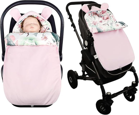 Pea Pod Baby Car Seat Blanket Stroller Footmuff Bunting Bag, Baby Sleeping Bag Fleece Plush Swaddle Blanket for Cold Weather Winter Must Have Outdoor Walking Warmth for Newborn to Infant (Camellia)