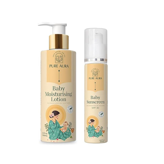 Baby's Sunshine Shield Duo, Ayurvedic Sunscreen SPF 30 and Baby Lotion, Natural Sun Protection for Delicate Skin