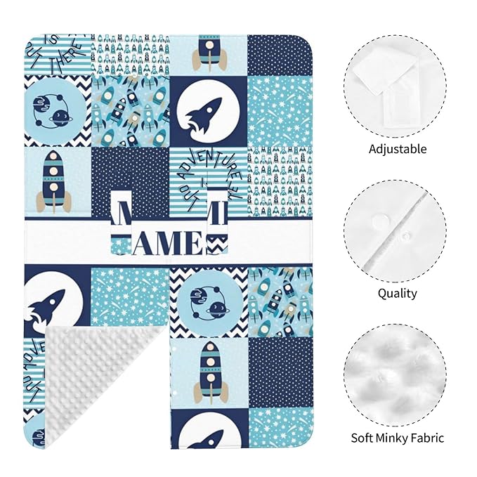 Personalized Minky Car Seat Canopy for Girl Boy, Custom Name Stroller Car Seat Covers Cover for Infant Newborn Shower Gift, Nursing Opening Carseat Cover for Breastfeeding, Rocket