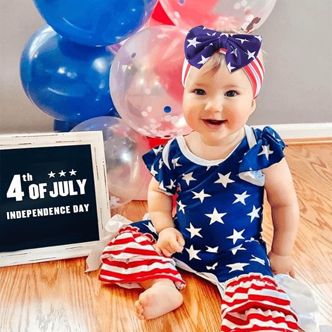 VOBOBE 4th of July America Flag Baby Headbands Cheer Bow, Baby Girls Red White Blue Star Spangled Patriotic Hair Bow for Newborns Toddlers Small Children,3 Pcs (Style B)
