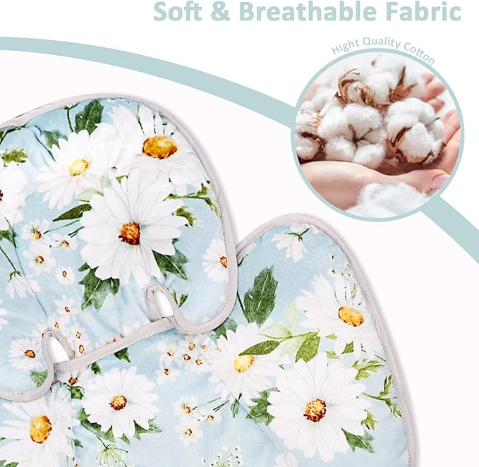 Pea Pod Infant Car Seat Insert, Baby Car Seat Head Neck Body Support, Extra Soft Newborn Carseat Insert Cushion Pad with 3D Touch Minky Dot Backing, Perfect for Car Seat, Stroller, (White Daisy)