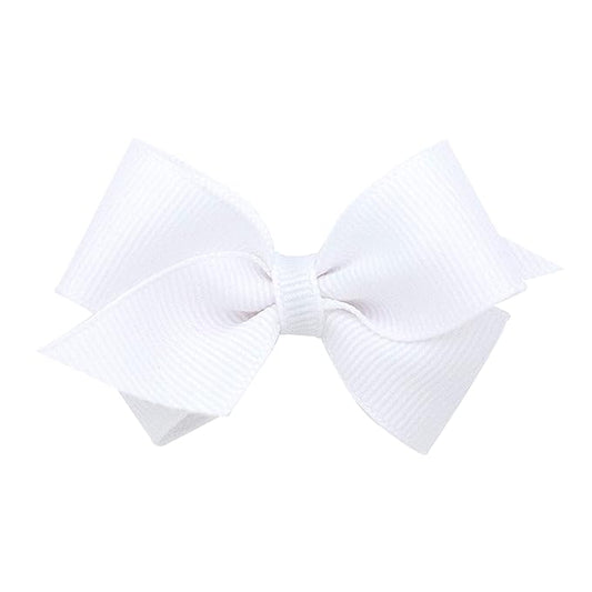 Wee Ones Girls' Classic Grosgrain Hair Bows with Plain Wrap Center, No-Slip Hair Clip, Handmade, White, Wee
