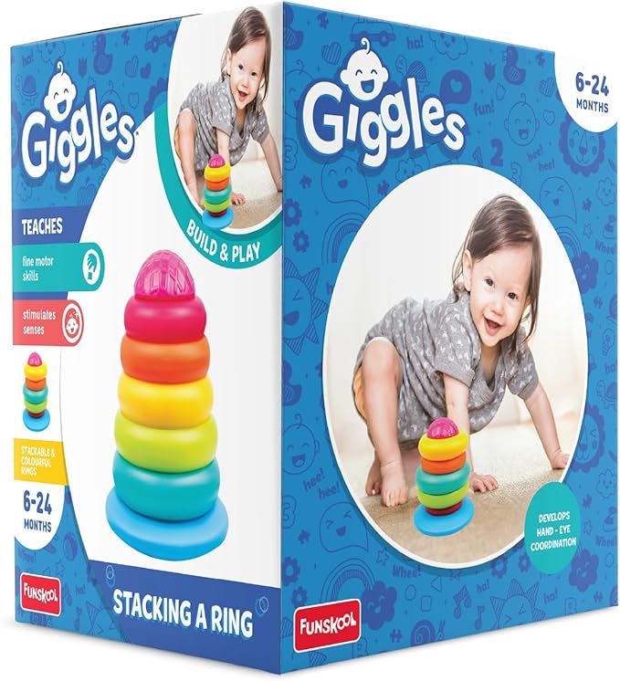 Funskool Stack A Ring – Baby Stacking Toy with 6 Colorful Grooved Rings (No Center Rod), Safe Educational Toy for Toddlers to Learn Motor Skills, Coordination & Colors – for Ages 12 Months+