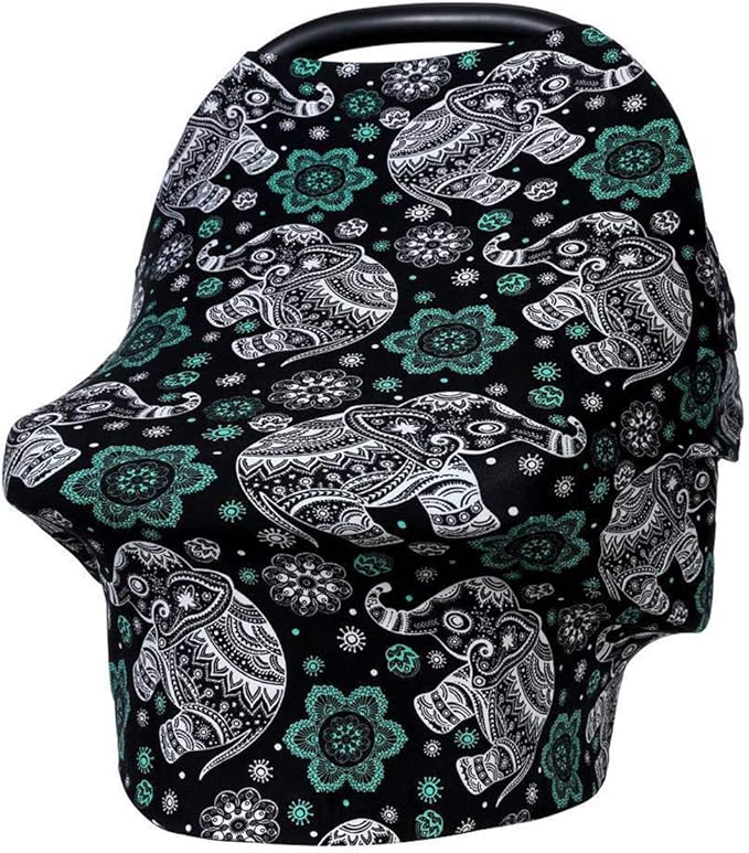 XNN Nursing Cover for Baby Breastfeeding - Car Seat Canopy,Shopping Cart, High Chair, Stroller - All-in-1 Soft Breathable Stretchy 95% Cotton Infinity Nursing Cover Up for Girls, Boys (Elephant)