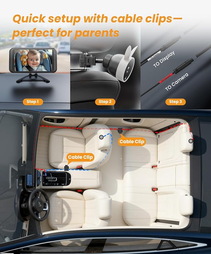 Babyvue Baby Car Camera HD 1080P with Video Recording & Playback, 4.5" Car Baby Monitor with Auto IR Night Vision, USB Plug & Play, Rear Facing Car Seat Camera for Kids/Infants,BV2MAX White