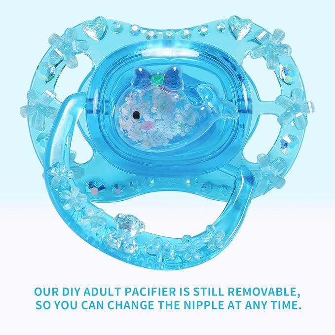 CutiePlusU Adult Sized Pacifier Dummy for Adult DIY Handmade-Small Whale Crystal Blue