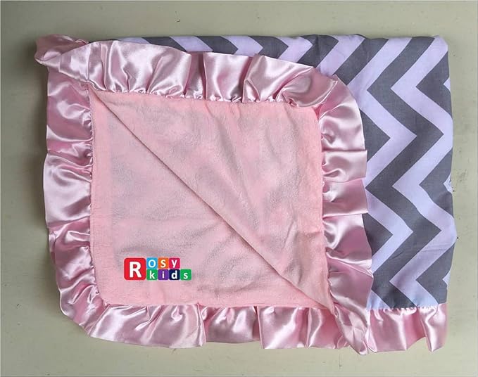 Rosy Kids Soft Baby Blanket, Outdoor Kit Standard Size for Baby Girl and Baby Boy, Grey Chevron Cotton Baby Pink Velvet