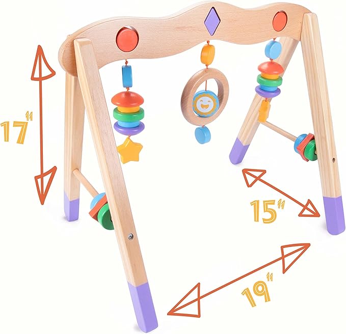 Little Olympians Wooden Baby Gym - Child Activity Center Newborns & Early Infants - Wood Mobile Interactive Play Station for Tummy Time - Educational & Developmental Learning Toys, Ages 0-5 Months