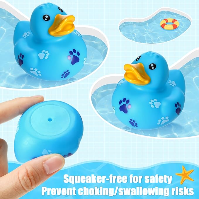 60 Pcs Blue Dog Paw Party Favors - 2 Inch Rubber Duck in Bulk Mini Duckies for Ducking, Tiny Ducks for Kids Birthday Party Gifts Baby Shower Bath Time Piñata Fillers Gift Bag Stuffers