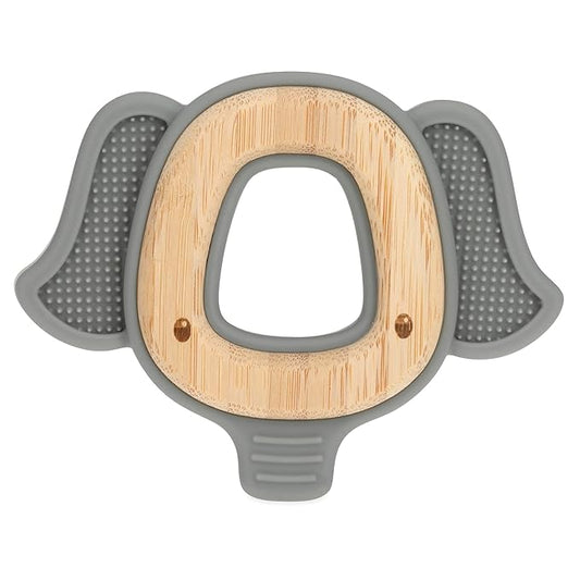 Nuby Natural Wood & Silicone Teether: Elephant, 3M+, Gray